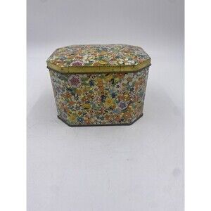 Vintage Daher Tin Vibrant Wildflower Pattern Hinged Octagonal Shaped Tin England